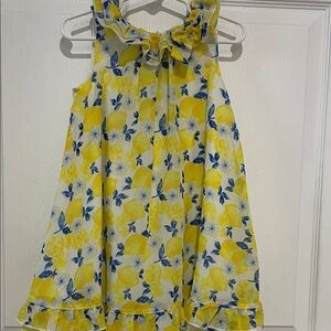 Little Me Yellow Lemon Chiffon  Dress with Blue Floral Accents      Size 3T EUC